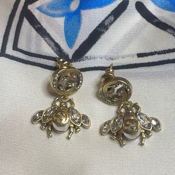 Gucci Jewelry - Gucci Gold-Tone Marmont Crystal Bee Drop Earrings